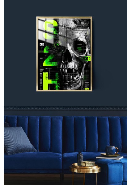 Ghost In The Code Green Kafatası Tasarım Çerçeveli Metal Poster Tablo fiyatları