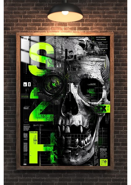 Ghost In The Code Green Kafatası Tasarım Çerçeveli Metal Poster Tablo fırsatları