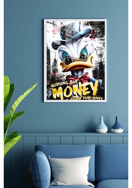 Donald Duck Rich Money Tasarım Çerçeveli Metal Poster Tablo