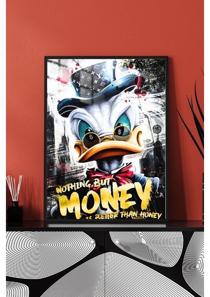 Donald Duck Rich Money Tasarım Çerçeveli Metal Poster Tablo modelleri