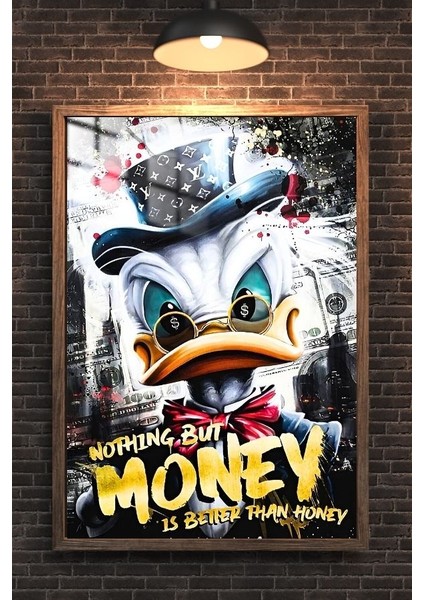 Donald Duck Rich Money Tasarım Çerçeveli Metal Poster Tablo fırsatları