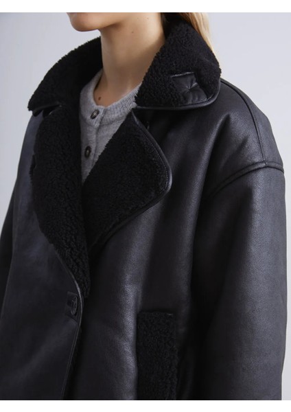 Xsıde Siyah Pelüş Biker Yaka Kadın Süet Mont modelleri