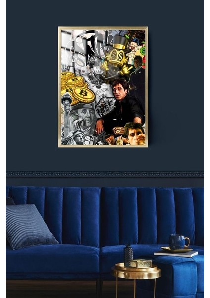 Tony Montana Rich Tasarım Çerçeveli Metal Poster Tablo
