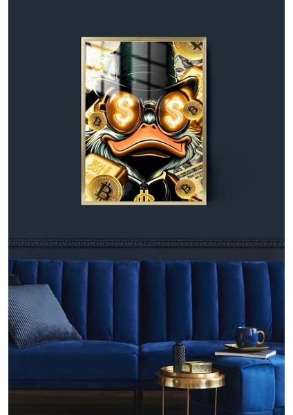 Donald Duck Bitcoin Tasarım Çerçeveli Metal Poster Tablo