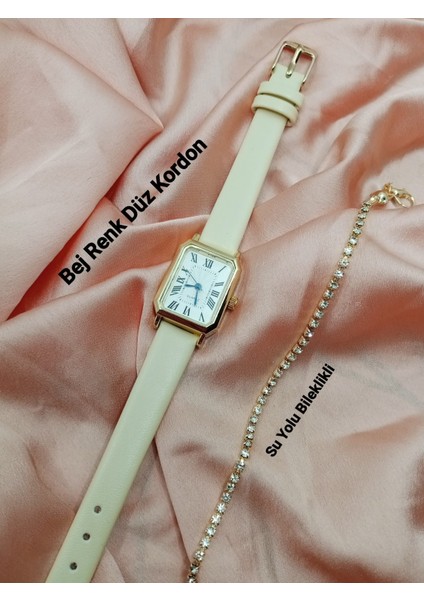Kadın Kol Saati Vintage Gold Kasa- Oval Model- Bej Düz Kordon TT0054
