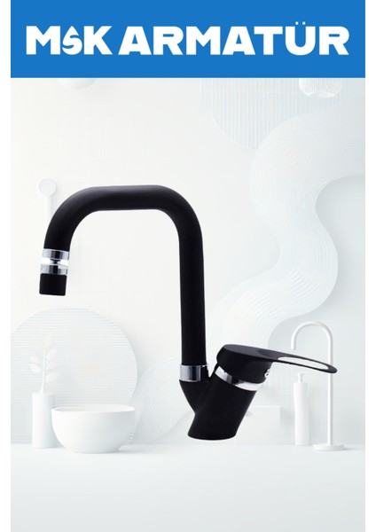 Siyah Krom Oynar Başlıklı Köşe Lavabo Bataryası Çeşmesi