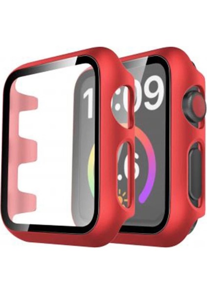 Apple Watch 44MM Camlı Kasa Ekran Koruyucu - Kırmızı