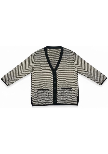 Desenli Mimoza Örme Triko V Yaka Cepli Hırka modelleri