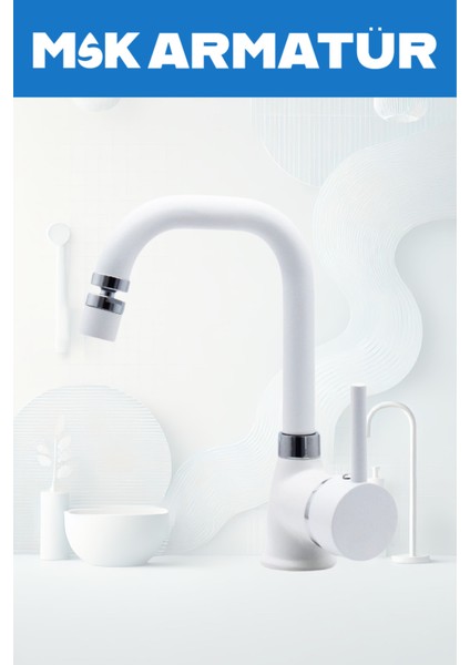 Beyaz Krom Armut Mafsallı Köşe Borulu Lavabo Bataraysı Çeşmesi