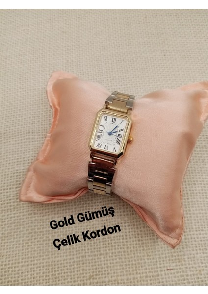 Kadın Kol Saati Vintage Gold Gümüş Kasa- Oval Model- Gold Gümüş Çelik Kordon TT0054