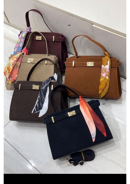 Ön Kemerli Fularlı Nubuk Çanta