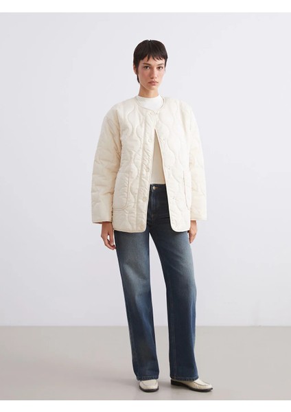 Lcw Vision Ekru Bisiklet Yaka Oversize Kapitone Kadın Şişme Mont fiyatları