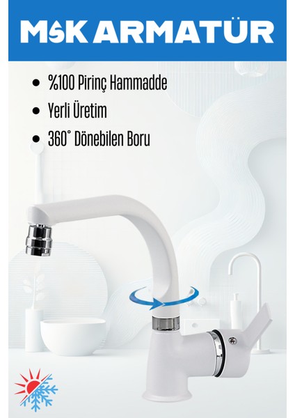 Beyaz Balık Sırtı Delta Lavabo Bataryası Oynar Başlıklı Çift Su Girişli Lavabo Musluğu Çeşme modelleri