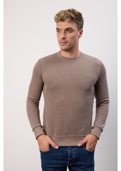 Bisiklet Yaka Kahverengi Dar Kesim Erkek Triko