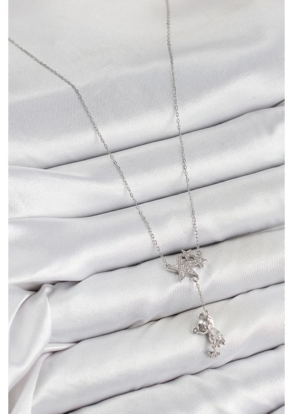 Bfs Pirinç Zirkon Taşlı Sallantılı Ayıcıklı Yıldız Model Gümüş Renk Kadın Kolye fiyatları