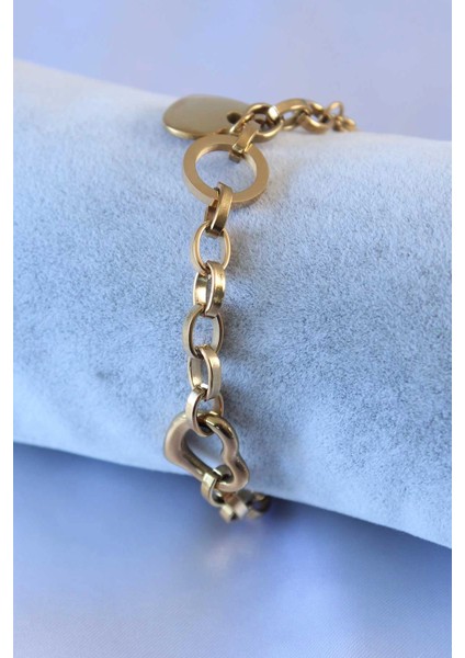 Bfs 316L Çelik Gold Renk Kalp Figür Zincir Model Kadın Bileklik fiyatları