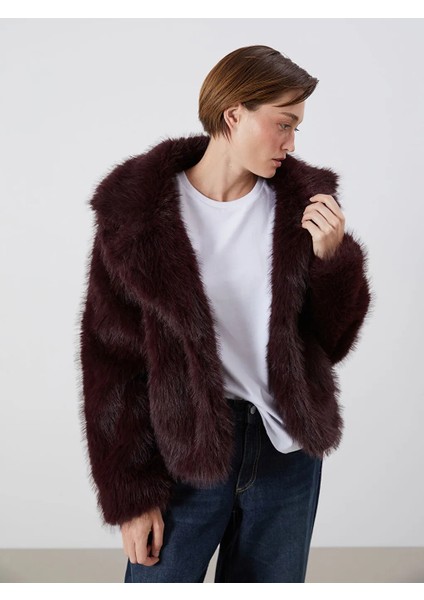 Lcw Vision Bordo Ceket Yaka Kadın Kürk Mont