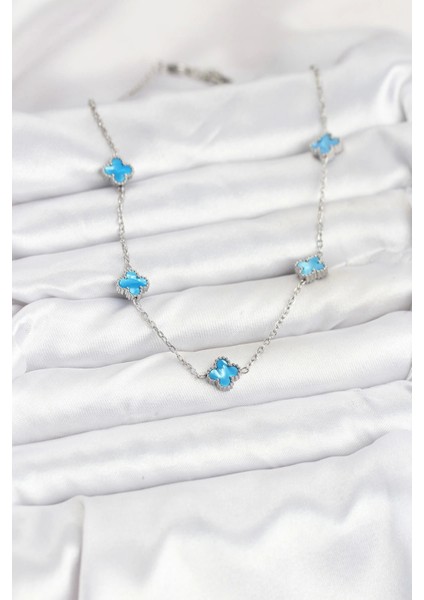 Bfs 316L Çelik Zincir Gümüş Renk Buz Mavisi Baby Boy Yonca Kadın Kolye fiyatları