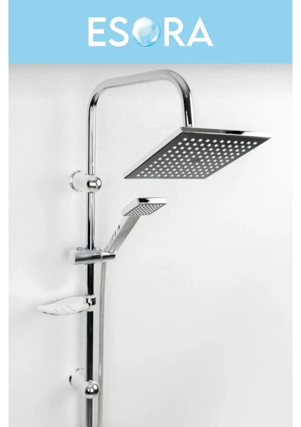 Siyah Krom Başlıklı Kare Robot Tepe Yağmurlama Duş Seti