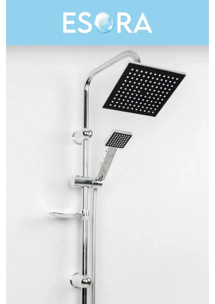 Siyah Krom Başlıklı Kare Robot Tepe Yağmurlama Duş Seti fiyatları