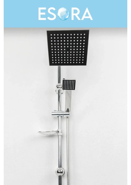 Siyah Krom Başlıklı Kare Robot Tepe Yağmurlama Duş Seti modelleri