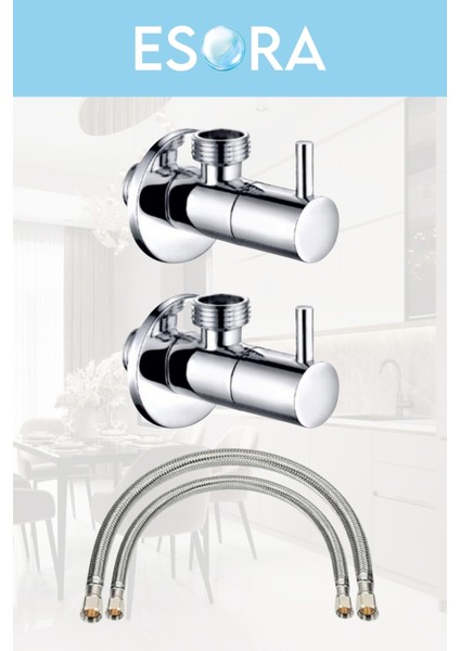 Krom Lüx 2 Adet Çubuk Taharet Musluğu + 2 Adet Flex Bağlantı Hortumu