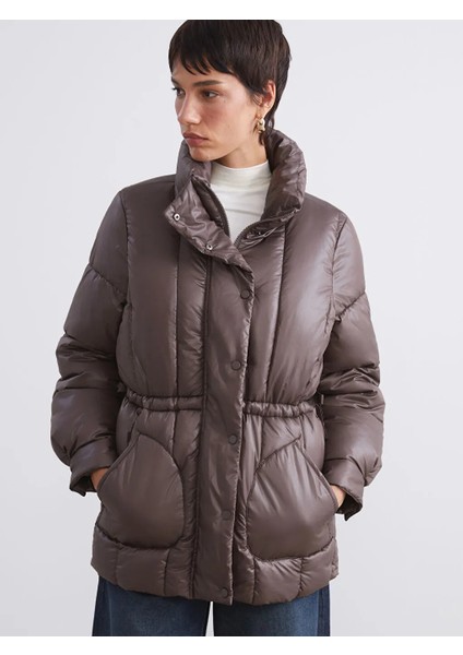 Lcw Vision Kahverengi Dik Yaka Kadın Şişme Mont