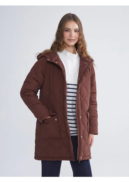 Lcw Modest Kahverengi Kapüşonlu Kapitone Oversize Kadın Şişme Mont