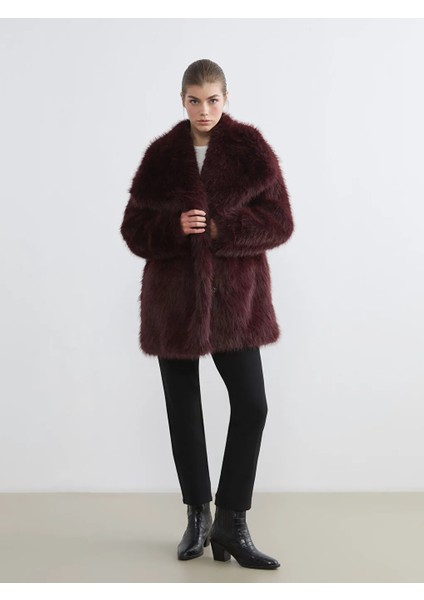 Lcw Modest Bordo Ceket Yaka Oversize Kadın Kürk Mont fiyatları