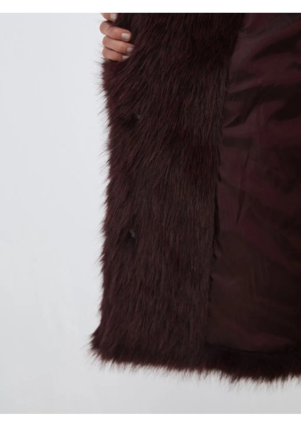 Lcw Modest Bordo Ceket Yaka Oversize Kadın Kürk Mont fırsatları