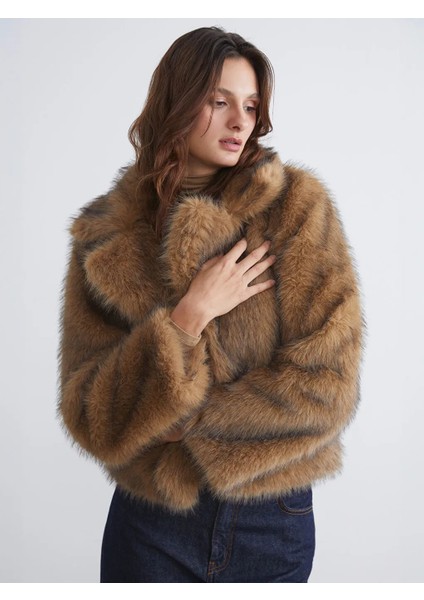 Lcw Vision Kahverengi Ceket Yaka Kadın Kürk Mont