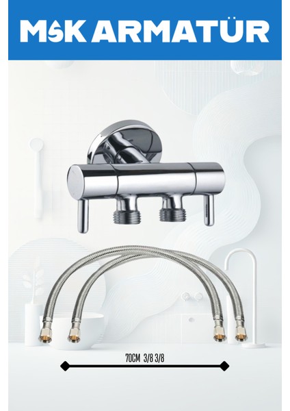 Krom Çifli Taharet Musluğu 70 cm Flex Set