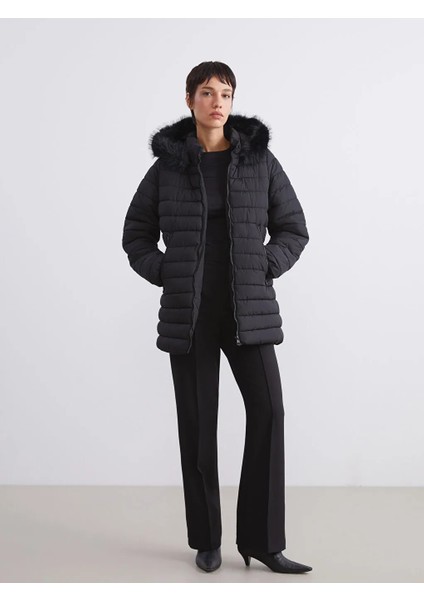 Lcw Vision Siyah Kapüşonlu Kadın Şişme Mont fiyatları