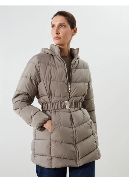 Lcwaıkıkı Classic Kahverengi Kapüşonlu Kadın Şişme Mont