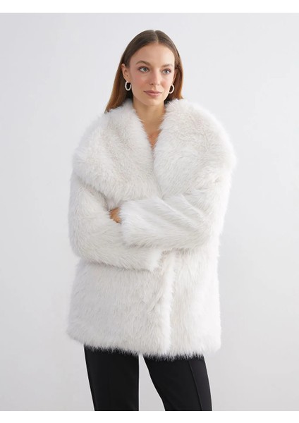 Lcw Modest Ekru Ceket Yaka Oversize Kadın Kürk Mont