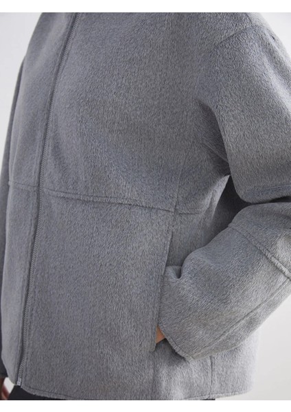 Lcw Modest Gri Dik Yaka Kadın Kaşe Mont modelleri