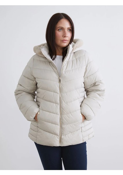 Lcwaıkıkı Classic Bej Kürklü Kapüşonlu Kadın Şişme Mont fiyatları