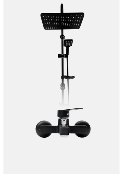 Lüks Siyah Yağmurlama Tepe Duş Seti ve Modern Siyah Kare Ağır Banyo Bataryası 2'li Set