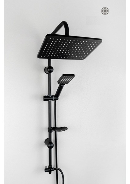 Lüks Siyah Yağmurlama Tepe Duş Seti ve Modern Siyah Kare Ağır Banyo Bataryası 2'li Set modelleri