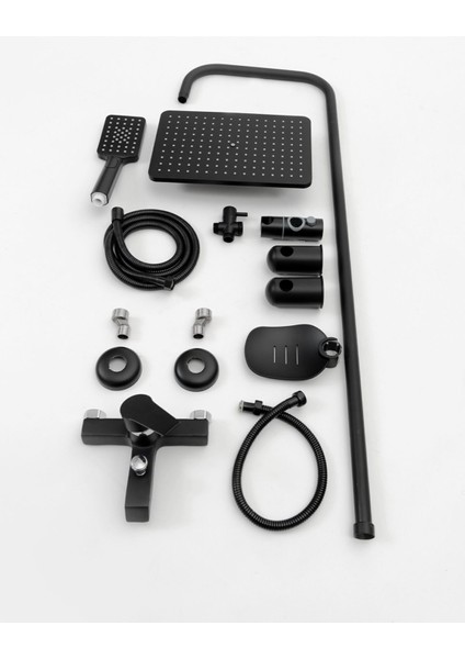 Lüks Siyah Yağmurlama Tepe Duş Seti ve Modern Siyah Kare Ağır Banyo Bataryası 2'li Set indirimleri