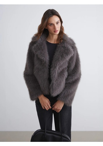 Lcw Vision Gri Ceket Yaka Kadın Kürk Mont