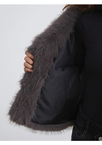 Lcw Vision Gri Ceket Yaka Kadın Kürk Mont fırsatları