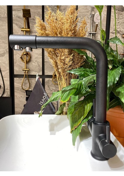 Arıtmalı Siyah Mutfak Bataryası 3 Yollu Arıtıcılı Mat Siyah Eviye Musluğu Siyah Batarya fiyatları