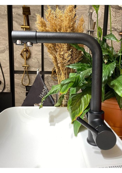 Arıtmalı Siyah Mutfak Bataryası 3 Yollu Arıtıcılı Mat Siyah Eviye Musluğu Siyah Batarya fırsatları