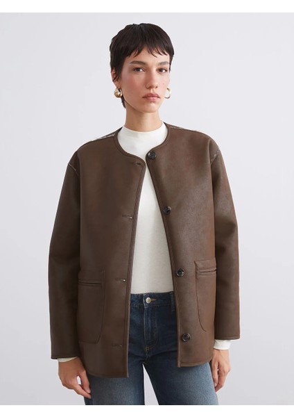 Lcw Vision Kahverengi Bisiklet Yaka Çift Taraflı Kadın Mont modelleri