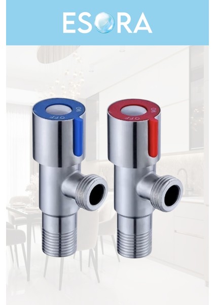 2 Adet Inox Paslanmaz Çelik Aç Kapa Ara Musluk + 2 Adet Flex Bağlantı Hortumu