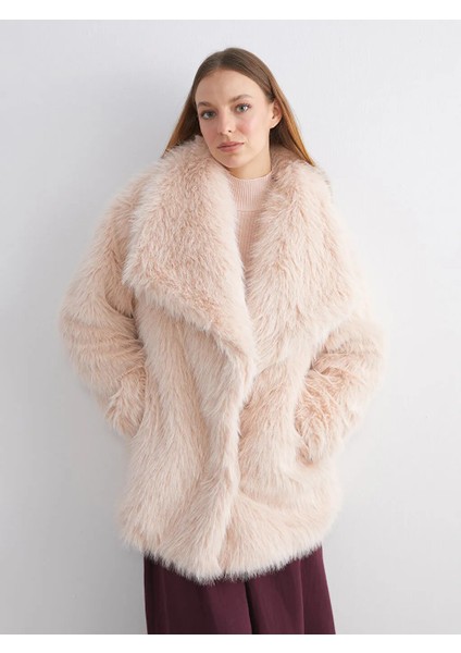 Lcw Modest Pembe Ceket Yaka Oversize Kadın Kürk Mont
