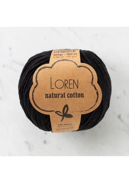 Loren Natural Cotton Siyah El Örgü Ipi - R004 - 33908