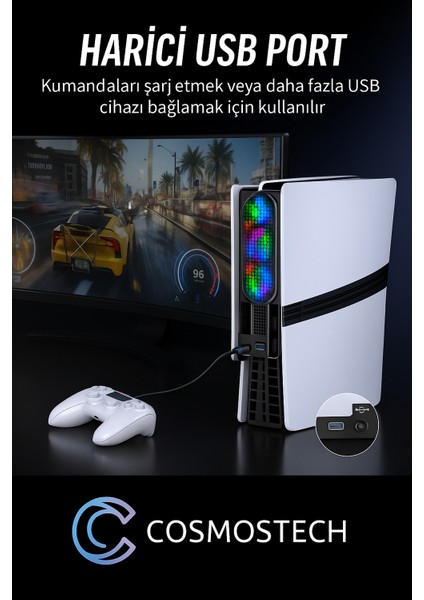 Ps5 Pro/slim Uyumlu Rgb Soğutucu Fan – Sessiz 3’lü Fanlı Soğutma, USB 3.0 Portlu, Güçlü Soğutma Sistemi fırsatları