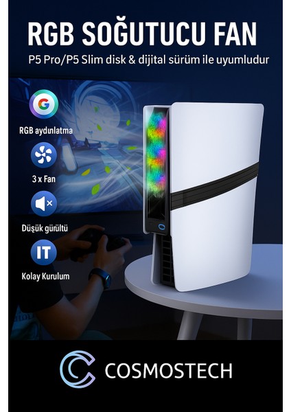 Ps5 Pro/slim Uyumlu Rgb Soğutucu Fan – Sessiz 3’lü Fanlı Soğutma, USB 3.0 Portlu, Güçlü Soğutma Sistemi indirimleri